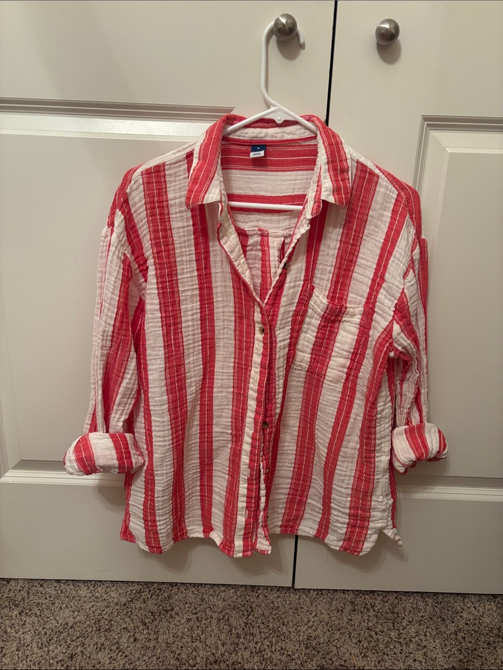Old Navy Red and White Striped Button-Down Shirt